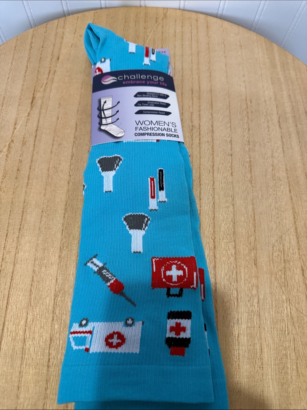 Women's Compression Socks - Turquoise Medical Print